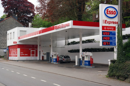 VERVIERS BELGIUM MAY 2015: An unmanned Esso Express selfservice petrol station where payment is made...