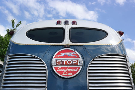THE NETHERLANDS - MAY 2015: Stop light on the rear of an old-timer or Greyhound Bus Lines