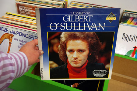 THE NETHERLANDS - DECEMBER 2015: LP record of the Irish singer-songwriter Gilbert O'Sullivan, in a second hand store.のeditorial素材
