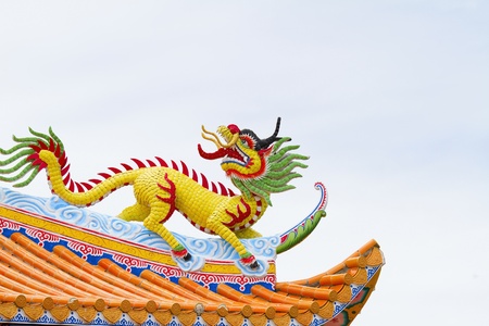 Unicorn Statue Chinese temple roof の写真素材