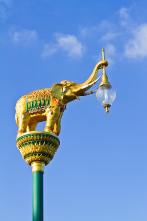 Elephant lamp with a request to the sky background の写真素材