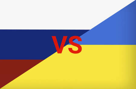 Ukraine vs Russia in world war crisis concept. Clash and military war conflict between Ukrainian and Russian country and nation. Flags of the two countries. Peace, no war, flag symbolsの写真素材