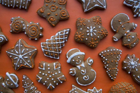 Set of different homemade Christmas cookies isolated on wooden background, close up view with copy...