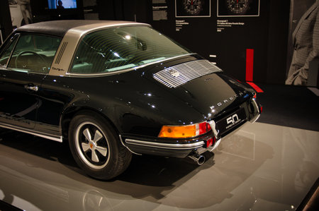 Stuttgart, Germany - July 5 2022: Historic collection of Porsche racing, sport and classic cars. Interior of Porsche automobile museum. Permanent exhibition of 911 targa, 961, Carrera coupe and othersのeditorial素材