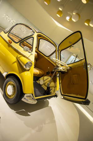 Munich, Germany - July 7 2022: Historic collection of BMW racing, sport, classic, concept cars and motorcycles. Interior of automobile museum. Permanent exhibition of first cars and electric conceptsのeditorial素材