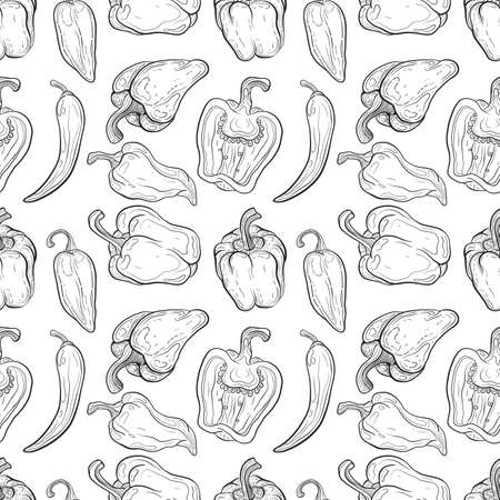 pepper pattern set drawing on lineart styleのイラスト素材