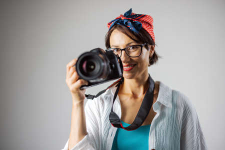 Photographer with camera at studioの写真素材
