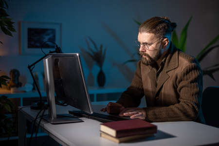 Man working late on pc