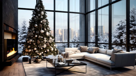 Cozy Christmas room with fireplaceの素材