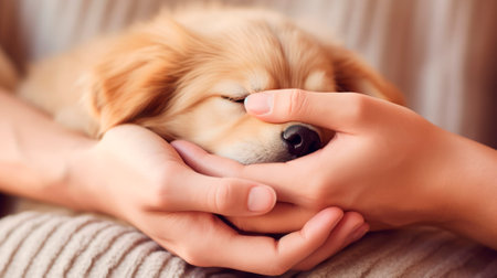 A Person Holding a Small Dog in Their Handsの素材