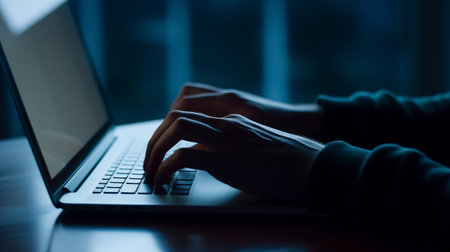 Person Typing on Laptop Computerの素材