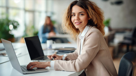 Woman Engrossed in Laptop Workの素材