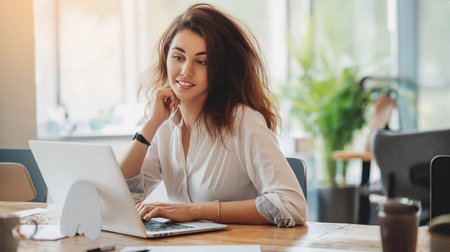 Woman Engrossed in Laptop Workの素材