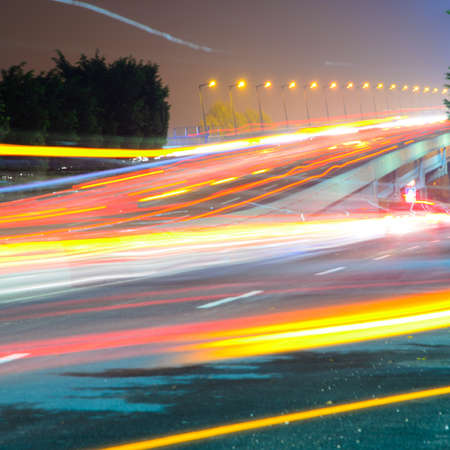 modern ciyg night traffic trail in Guangzhou, China