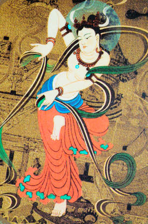 Chinese art Dunhuang wall painting muralのeditorial素材
