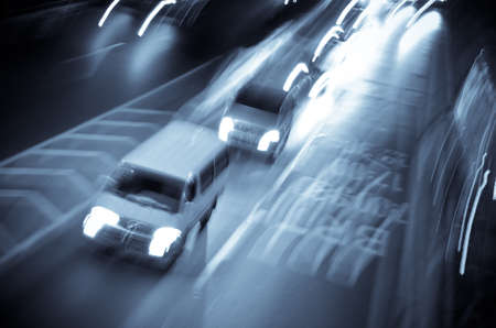 busy big city night traffic blur motion in Guangzhou Chinaの写真素材