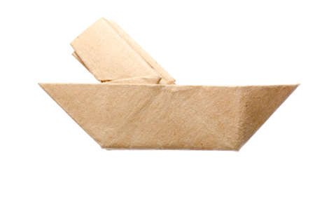 paper boat isolated on whiteの写真素材