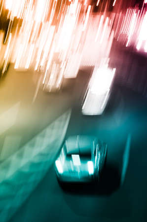 busy big city night traffic blur motion in Guangzhou Chinaの写真素材