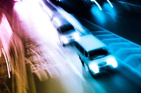 busy big city night traffic blur motion in Guangzhou Chinaの写真素材