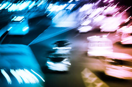busy big city night traffic blur motion in Guangzhou Chinaの写真素材