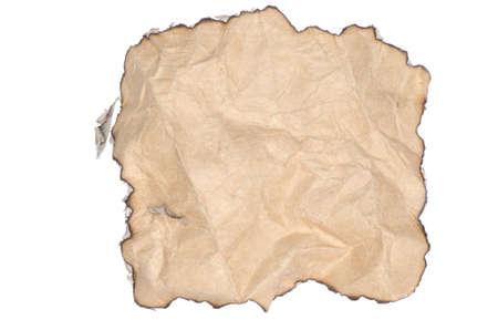 paper with burned edges texture backgound isolated on whiteの写真素材
