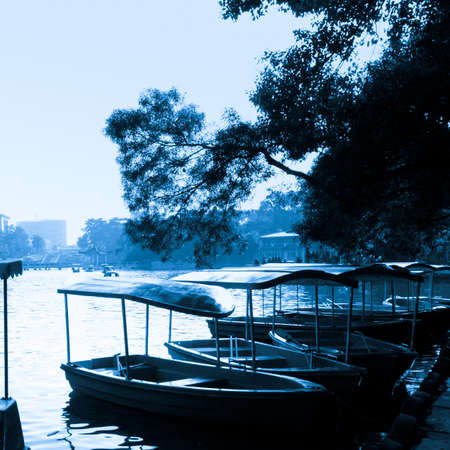 boat on lake in parkの写真素材