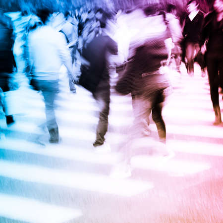 busy city people crowd on zebra crossing street