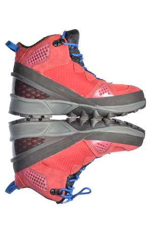 new red hiking shoe isolatedの写真素材