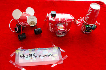 GUANGZHOU, CHINA - MAR 25: Design works on show at CocaCola Creative Design Exhibition, all works were design using wastes of Cocacola productions.  on March 25, 2012 in Guangzhou China.のeditorial素材
