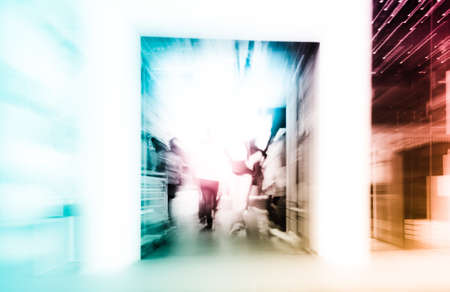 city shopping people crowd outside marketplace abstract backgroundの写真素材
