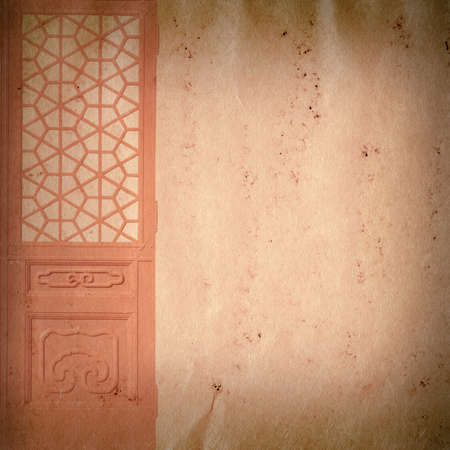 wood door on grunge paper texture backgroundの写真素材