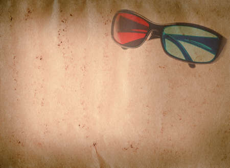 3D glasses old grunge paper texture backgroundの写真素材