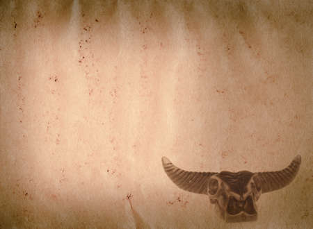 demon bull skull old grunge paper texture backgroundの写真素材
