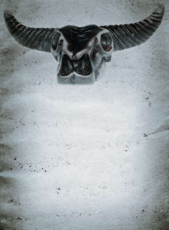 demon bull skull old grunge paper texture backgroundの写真素材