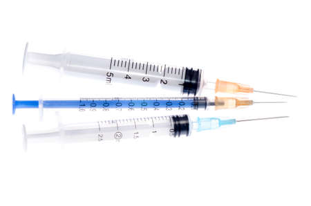 medical tool syringe isolated on whiteの写真素材
