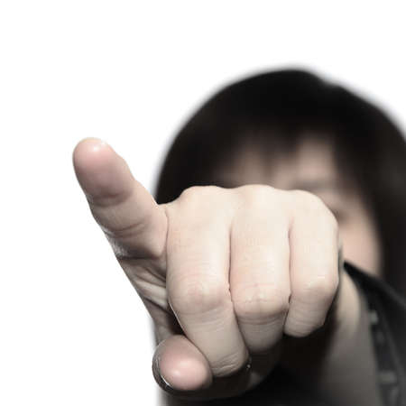 business woman finger point up isolated