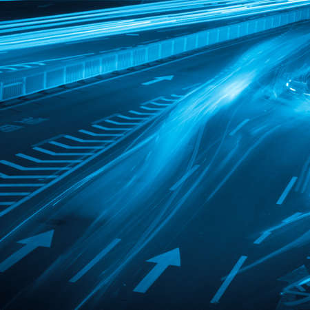 busy big city traffic trail night cityscape at Guangzhou Chinaの写真素材