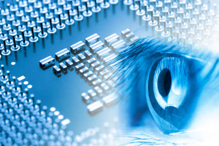 circuit board of laptop CPU eye backgroundの写真素材