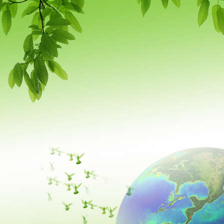 Doves over the world peace and freedom concept background (The earth image is furnished by NASA)の写真素材