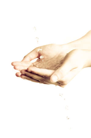 washing hand with clean waterの写真素材