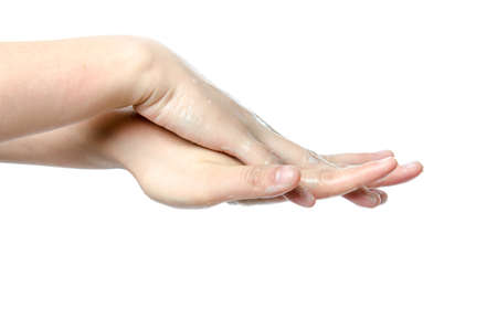 medical wash hand gesture series, cleaning with bubble isolatedの写真素材