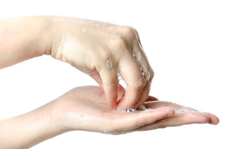 medical wash hand gesture series, cleaning with bubble isolated