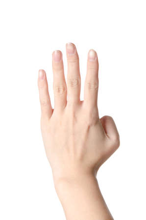 hand with number four isolatedの写真素材