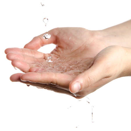 washing hand with clean waterの写真素材