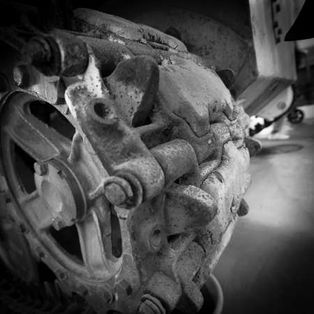 tank track and wheels close upの写真素材