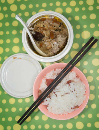 Chinese food, rice with sausageの写真素材