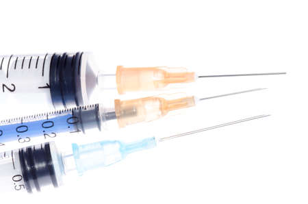 medical tool syringe isolated on whiteの写真素材