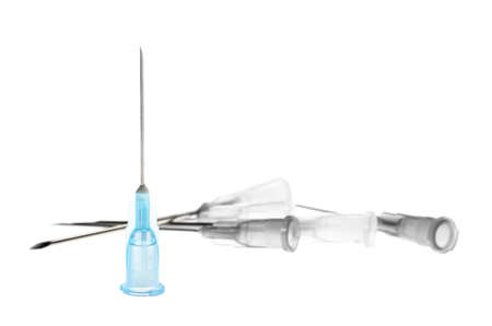 medical syringe needle isolated on whiteの写真素材