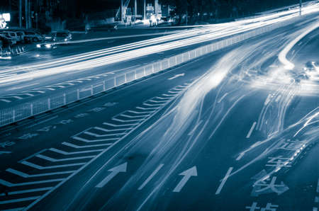busy big city traffic trail night cityscape at Guangzhou China