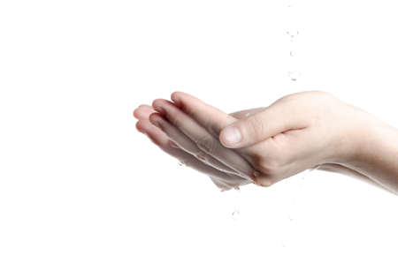 washing hand with clean waterの写真素材